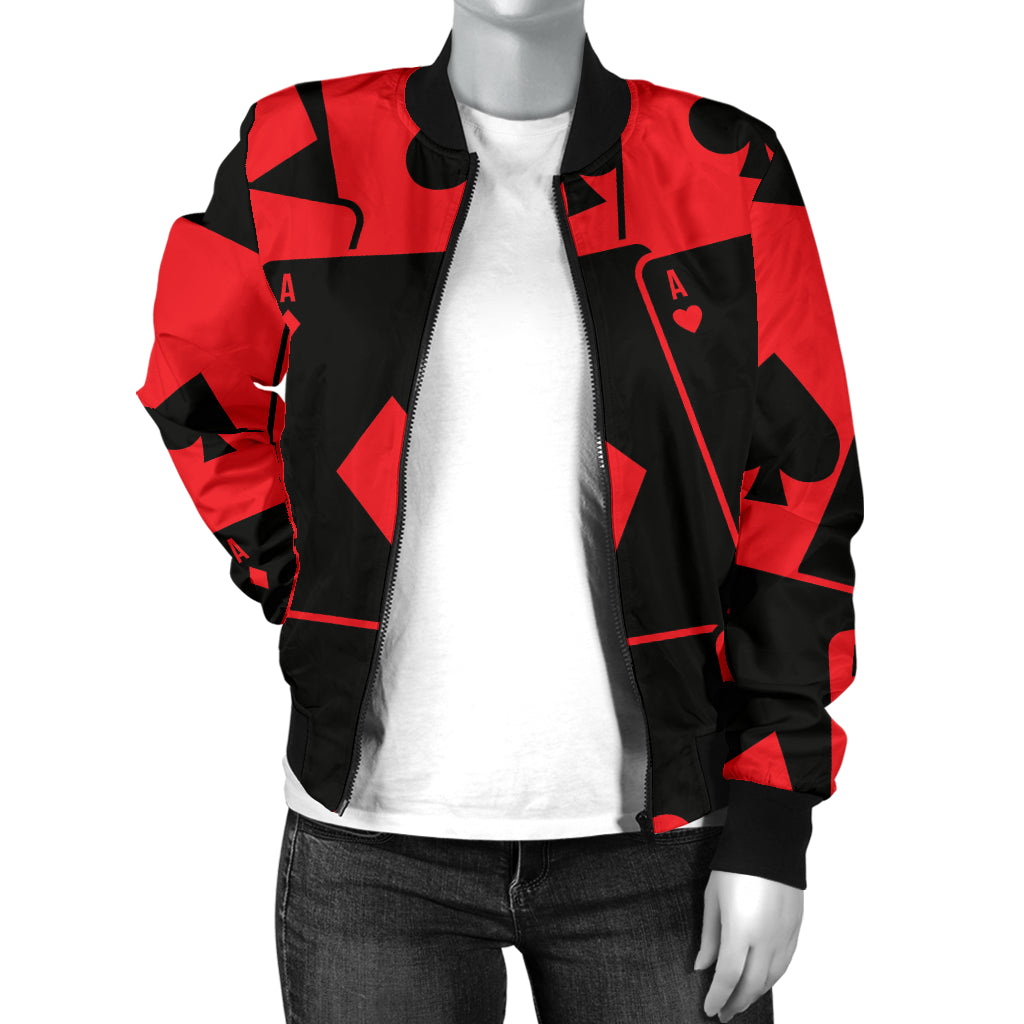 Poker Cards Pattern Print Design A01 Women's Bomber Jacket