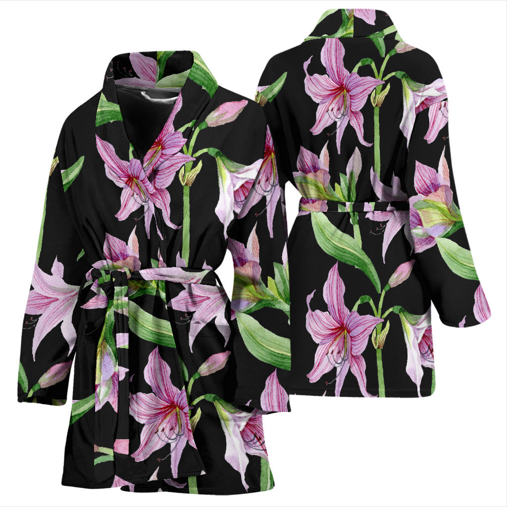 Amaryllis Pattern Print Design AL08 Women Bathrobe