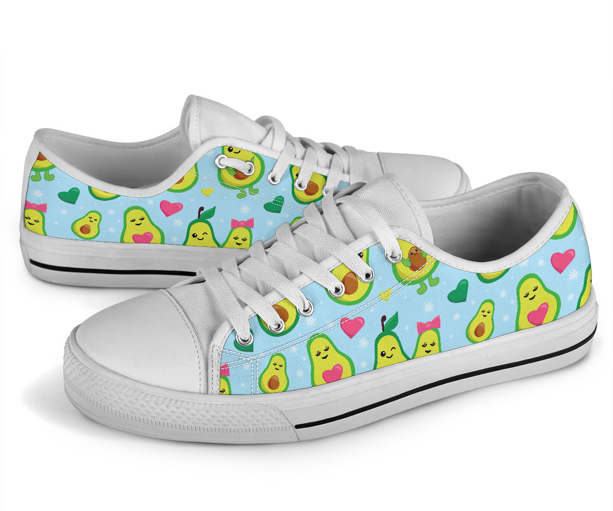 Avocado Pattern Print Design AC09 White Bottom Low Top Shoes
