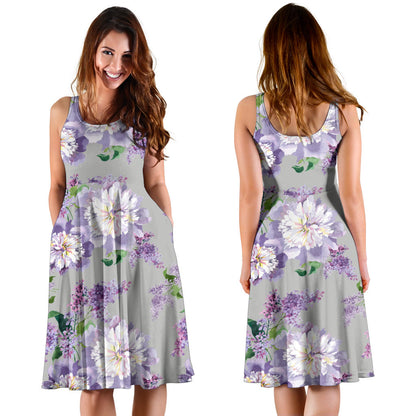 Lilac Pattern Print Design LI07 Midi Dress