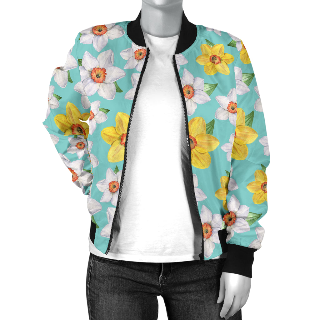 Daffodils Pattern Print Design 02 Women's Bomber Jacket