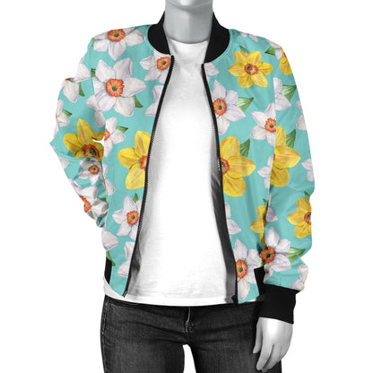 Daffodils Pattern Print Design 02 Women's Bomber Jacket