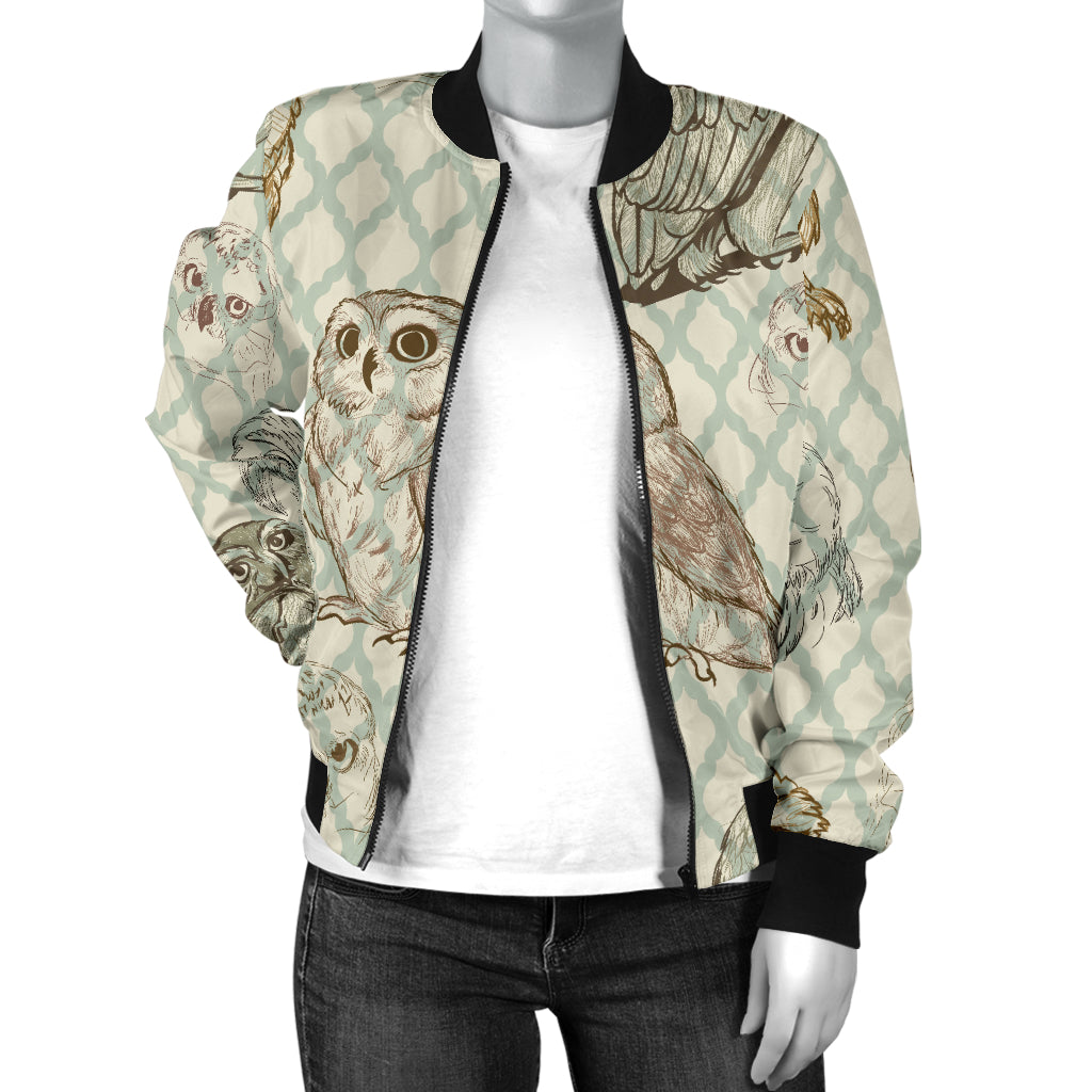 Owl Pattern Print Design A03 Women's Bomber Jacket