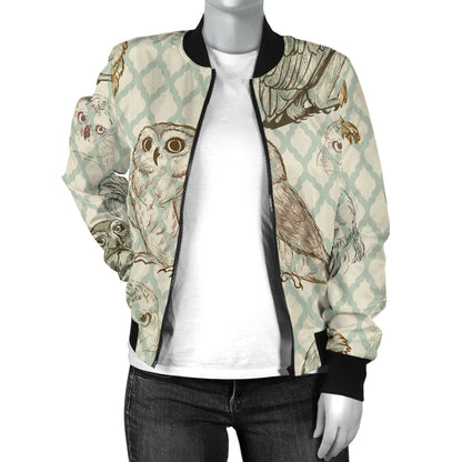 Owl Pattern Print Design A03 Women's Bomber Jacket