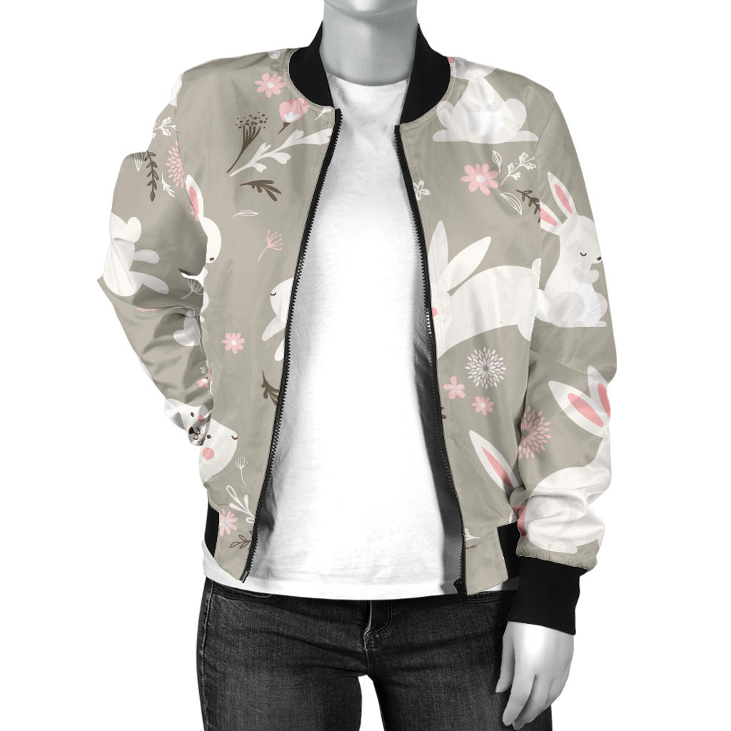 Rabbit Pattern Print Design RB03 Women Bomber Jacket