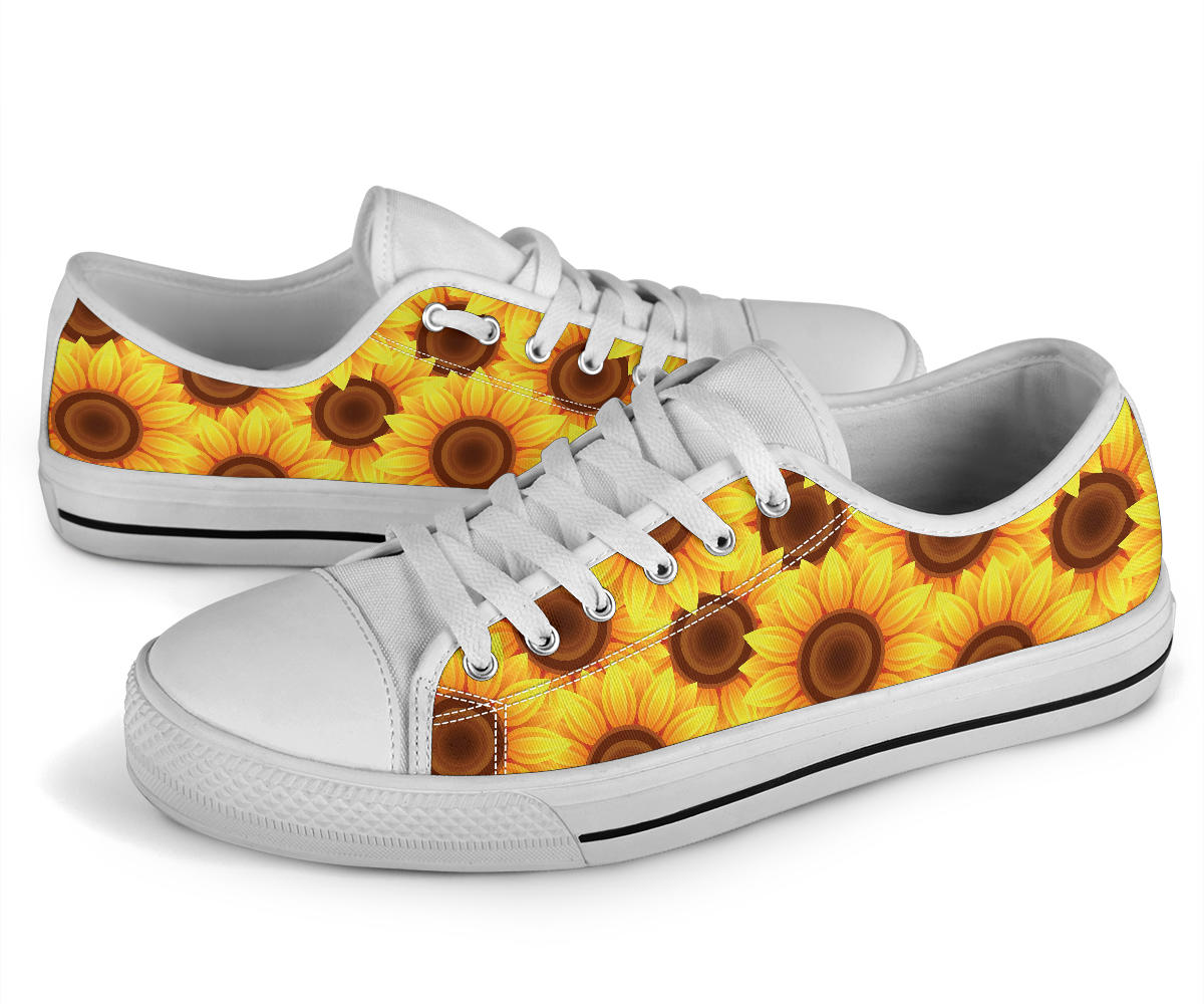 Sunflower Pattern Print Design SF07 White Bottom Low Top Shoes