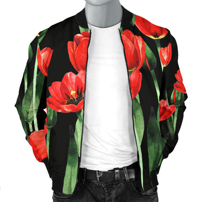 Tulip Red Pattern Print Design TP03 Men Bomber Jacket
