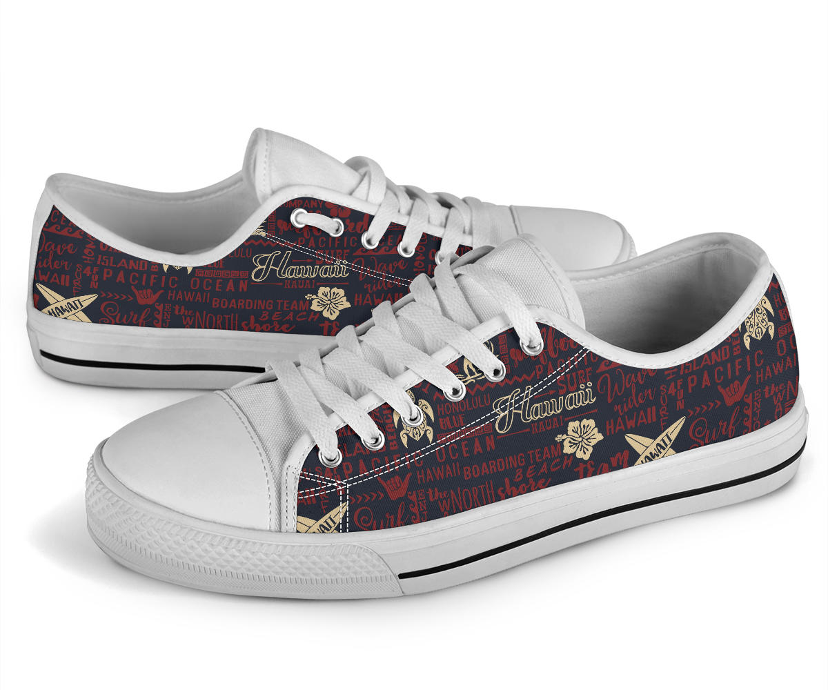Hawaiian Themed Pattern Print Design H017 White Bottom Low Top Shoes