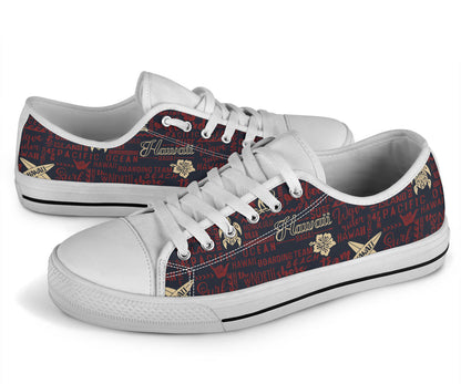 Hawaiian Themed Pattern Print Design H017 White Bottom Low Top Shoes