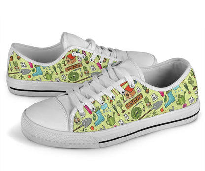 Gardening Pattern Print Design G02 White Bottom Low Top Shoes