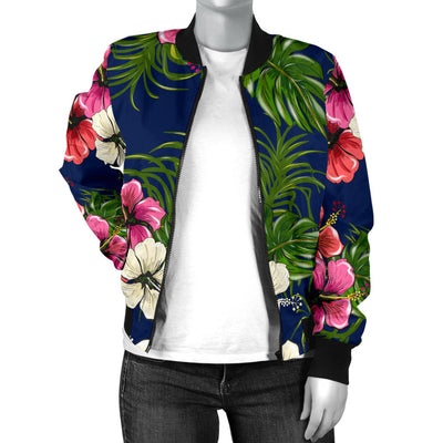 Hibiscus Pattern Print Design HB028 Women Bomber Jacket