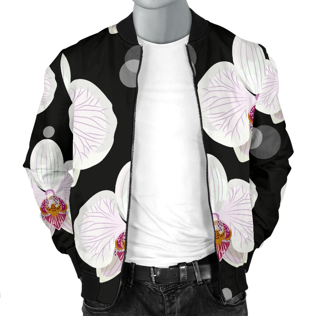 Orchid White Pattern Print Design OR09 Men Bomber Jacket