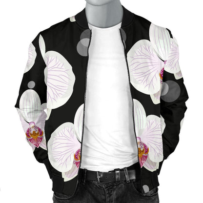 Orchid White Pattern Print Design OR09 Men Bomber Jacket