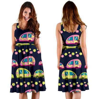 Camper Cute Camping Design No 3 Print Midi Dress