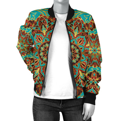 Medallion Pattern Print Design 02 Women's Bomber Jacket