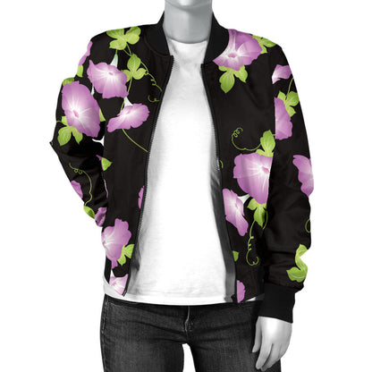 Morning Glory Pattern Print Design MG02 Women Bomber Jacket