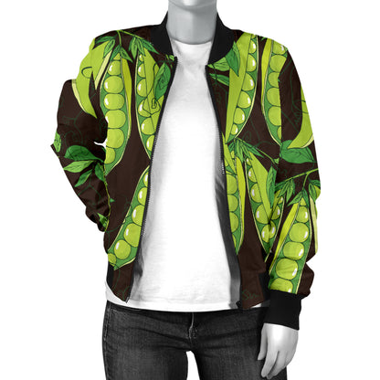 Peas Pattern Print Design A03 Women's Bomber Jacket