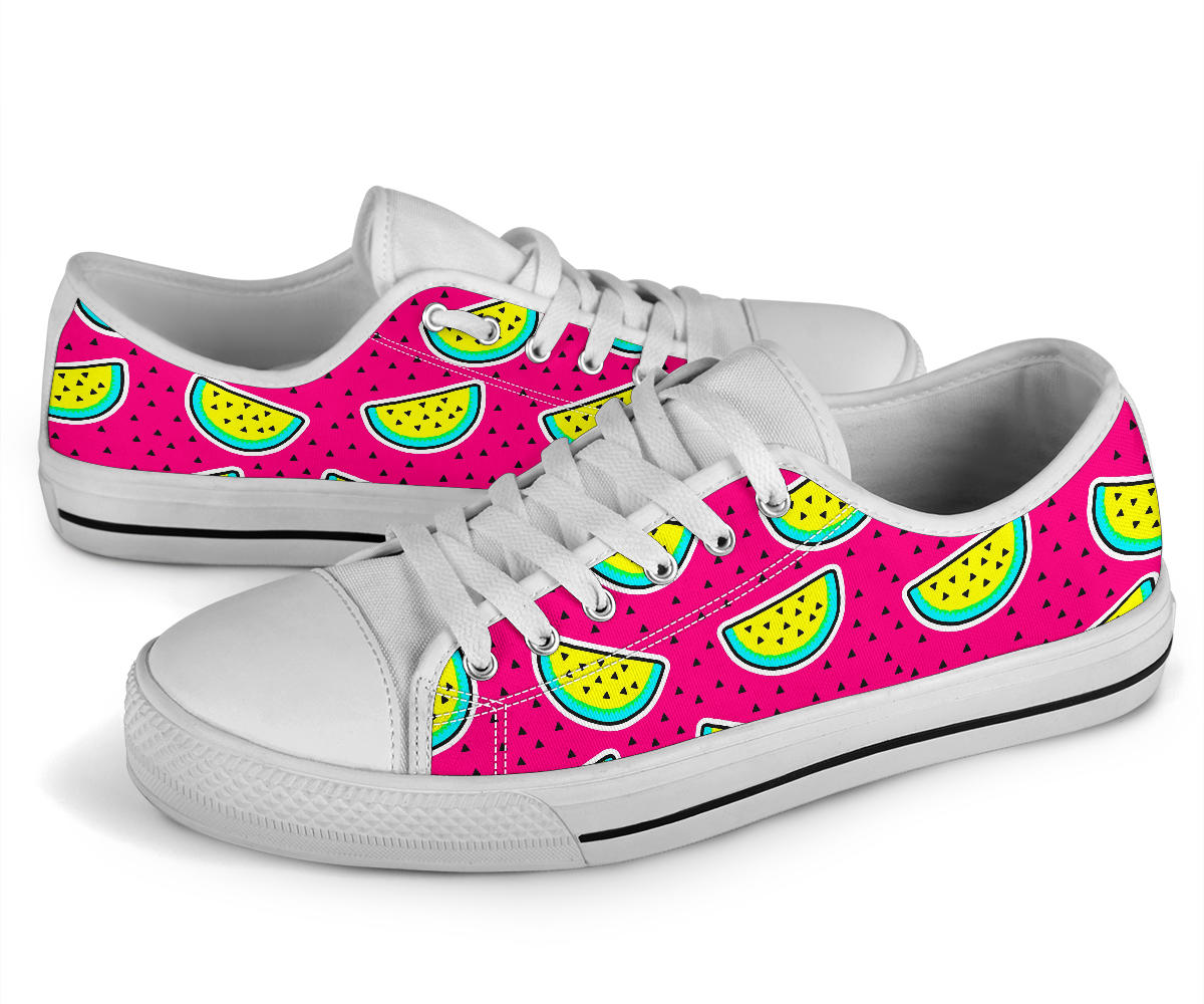 Watermelon Pattern Print Design WM04 White Bottom Low Top Shoes
