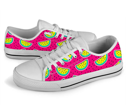 Watermelon Pattern Print Design WM04 White Bottom Low Top Shoes