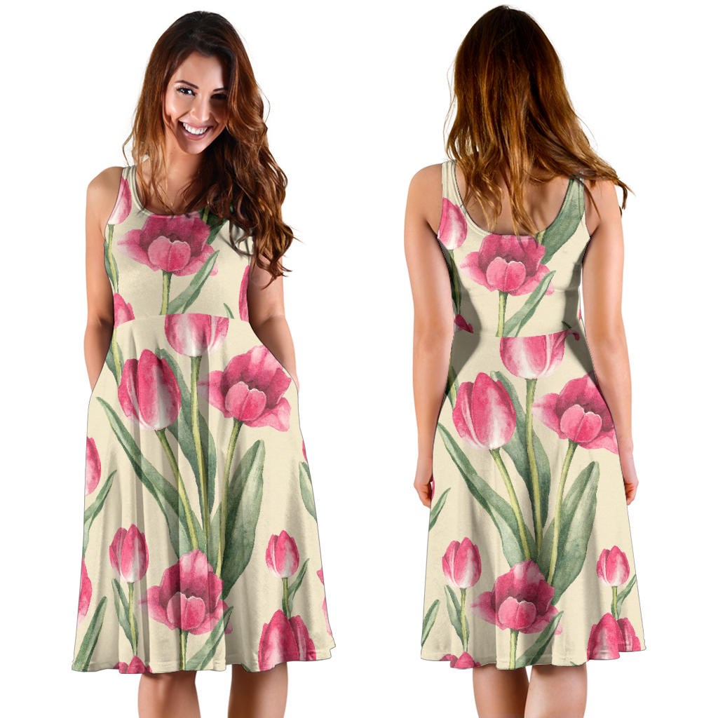 Tulip Pink Pattern Print Design TP06 Midi Dress