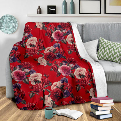 Rose Red Pattern Print Design RO07 Fleece Blanket