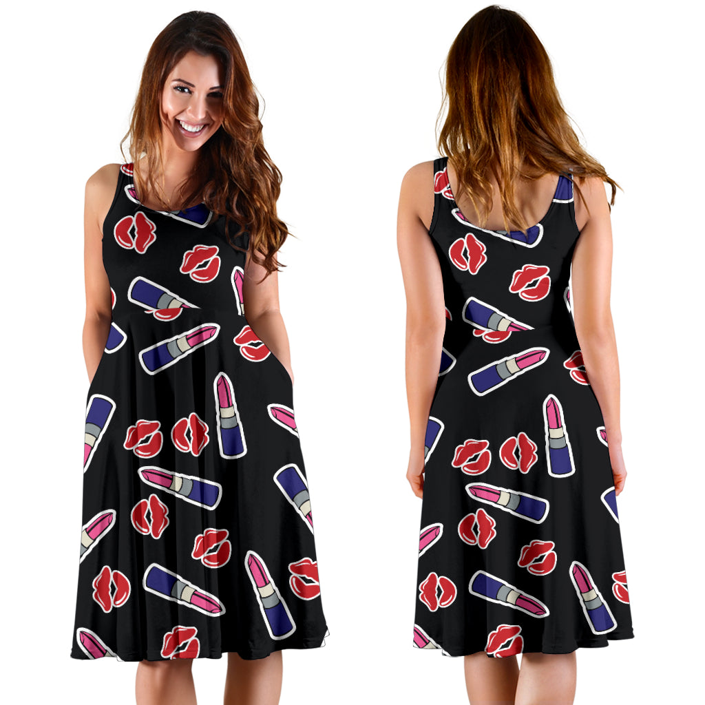 Lipstick Pattern Print Design LT01 Midi Dress