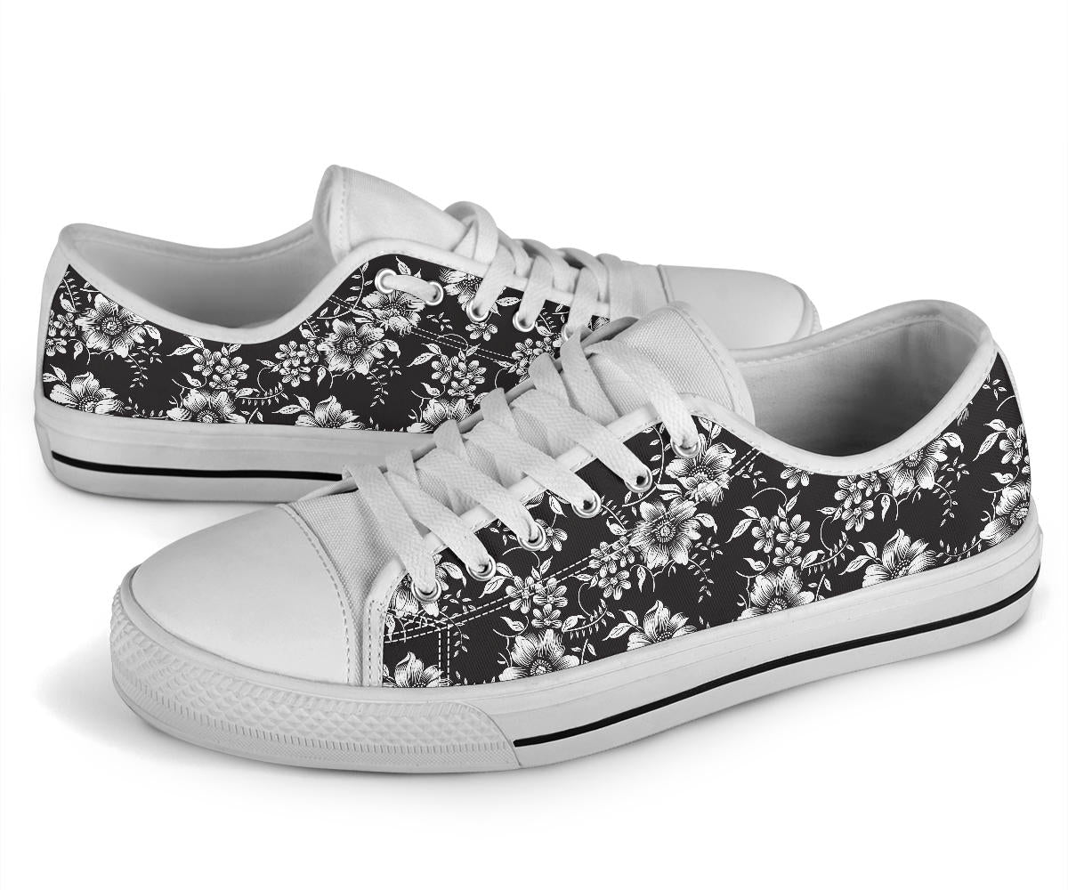 Gerberas Pattern Print Design GB02 White Bottom Low Top Shoes