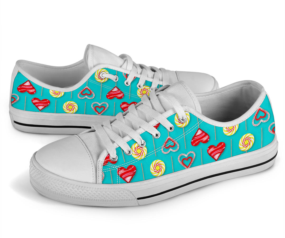 Lollipop Pattern Print Design LL06 White Bottom Low Top Shoes