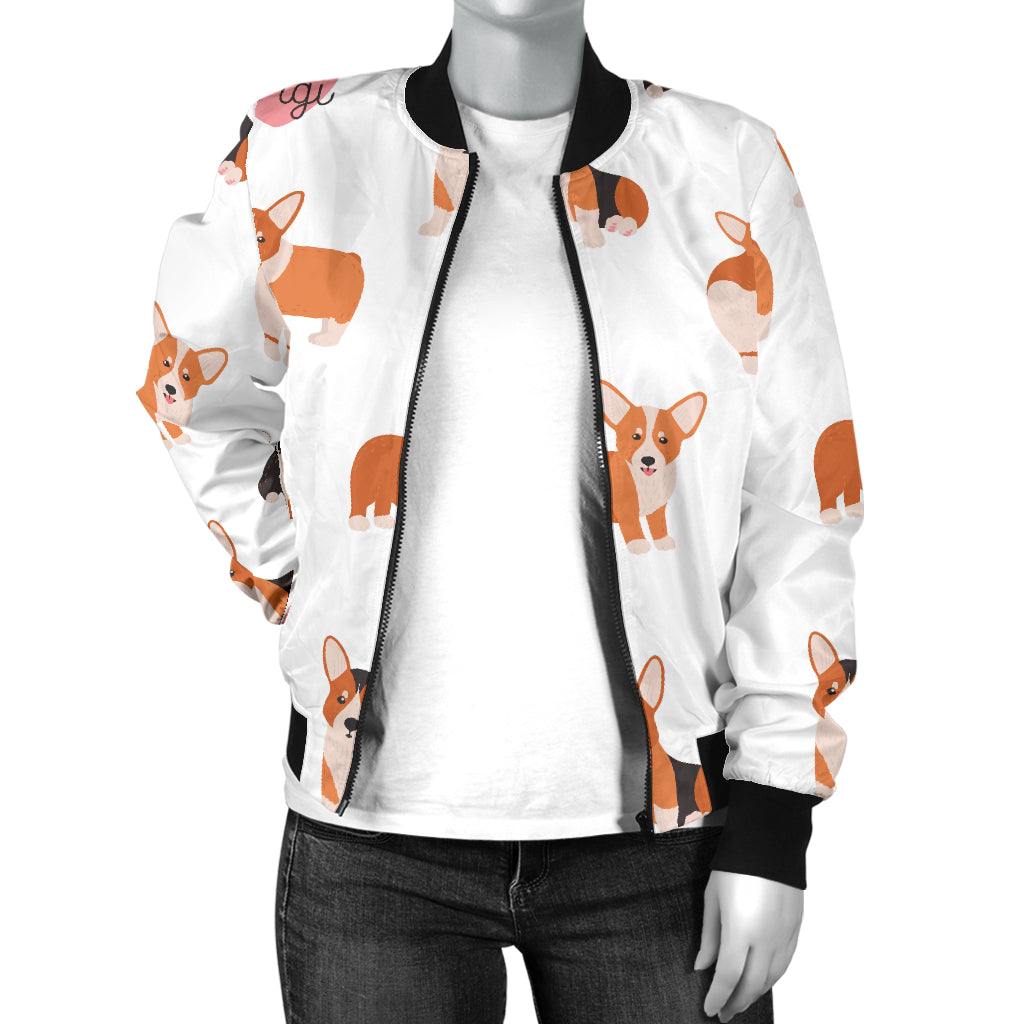 Cardigan Welsh Corgis Pattern Print Design 02 Women's Bomber Jacket