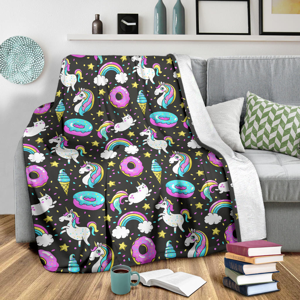 Donut Unicorn Pattern Print Design DN09 Fleece Blanket