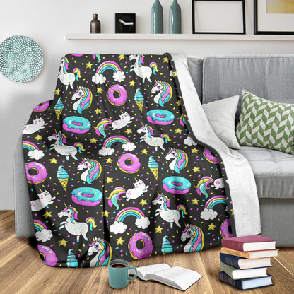 Donut Unicorn Pattern Print Design DN09 Fleece Blanket