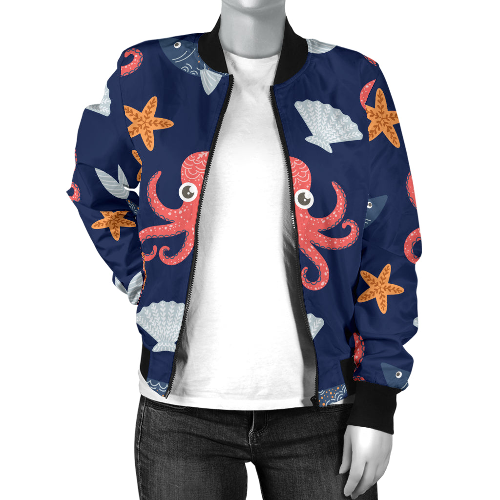 Octopus Pattern Print Design A04 Women's Bomber Jacket