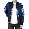 SeaHorse Blue neon Pattern Print Design 03 Women's Bomber Jacket