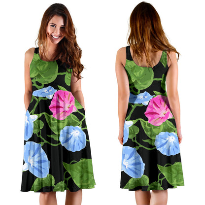 Morning Glory Pattern Print Design MG04 Midi Dress