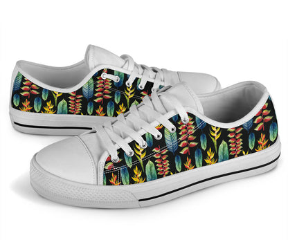 Heliconia Pattern Print Design HL03 White Bottom Low Top Shoes