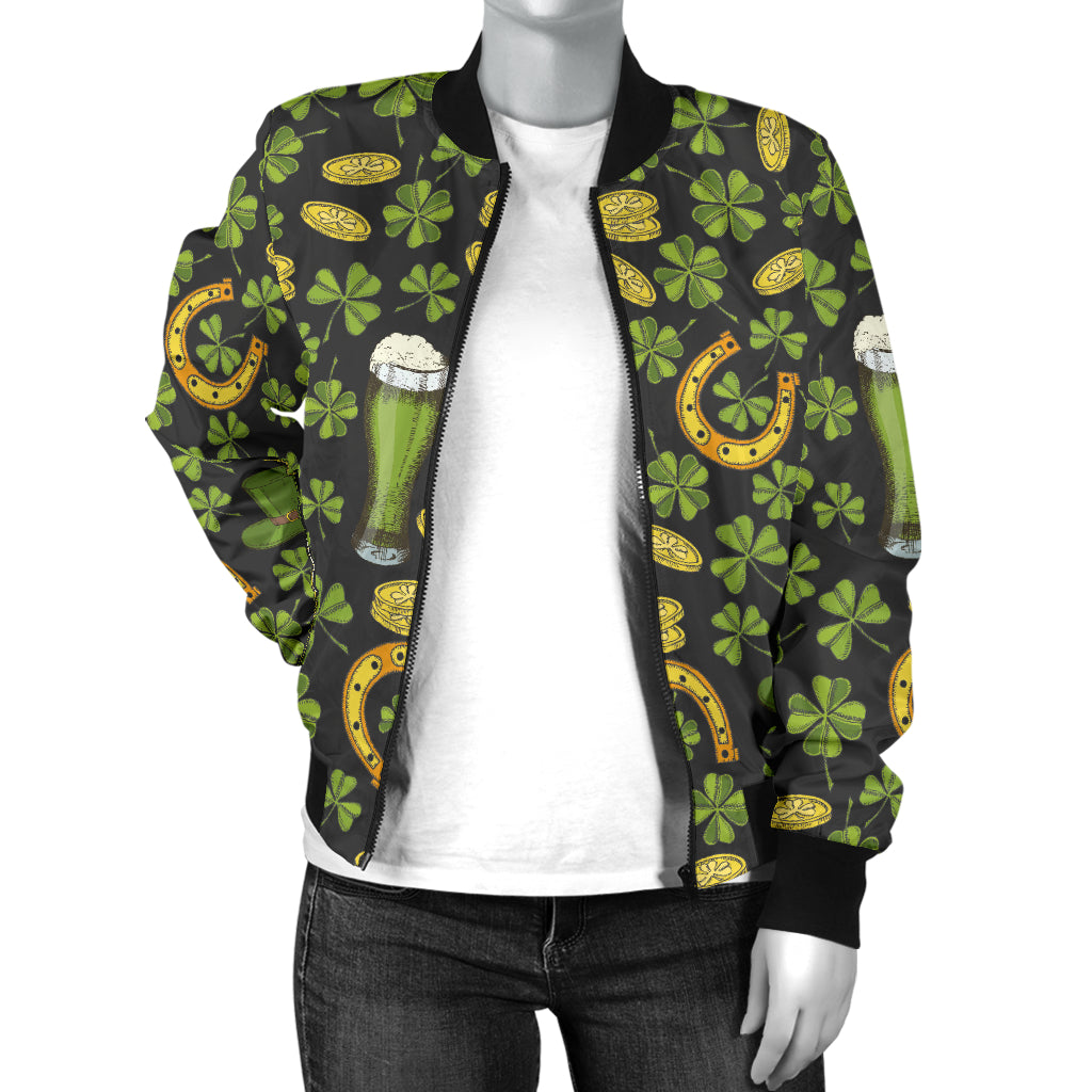 Clover St Patricks Pattern Print Design 03 Women's Bomber Jacket