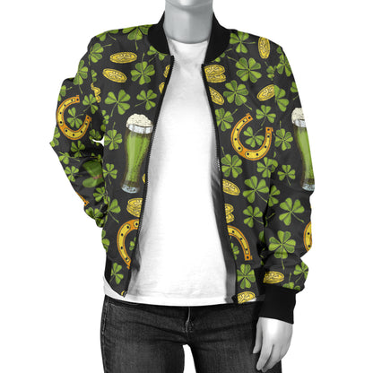 Clover St Patricks Pattern Print Design 03 Women's Bomber Jacket