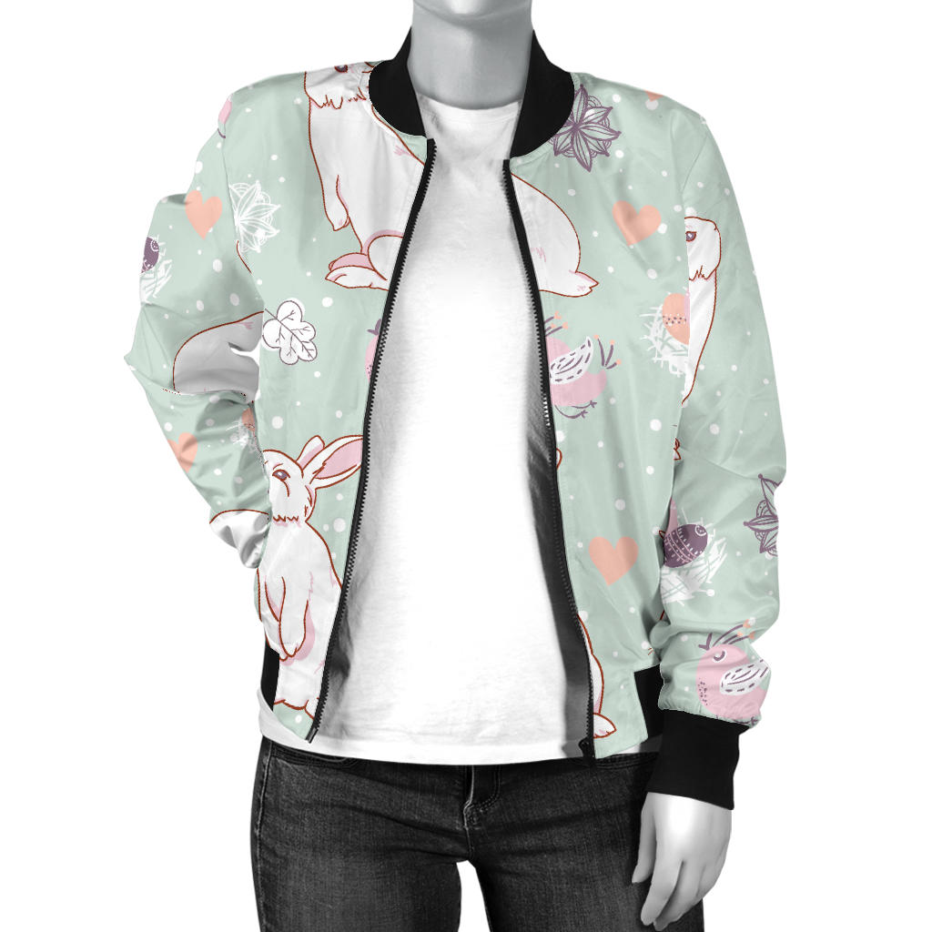 Rabbit Pattern Print Design RB011 Women Bomber Jacket