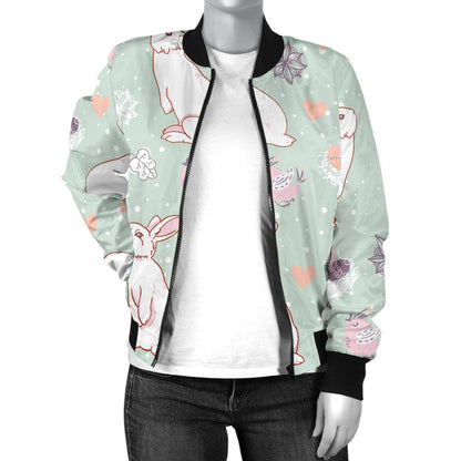 Rabbit Pattern Print Design RB011 Women Bomber Jacket