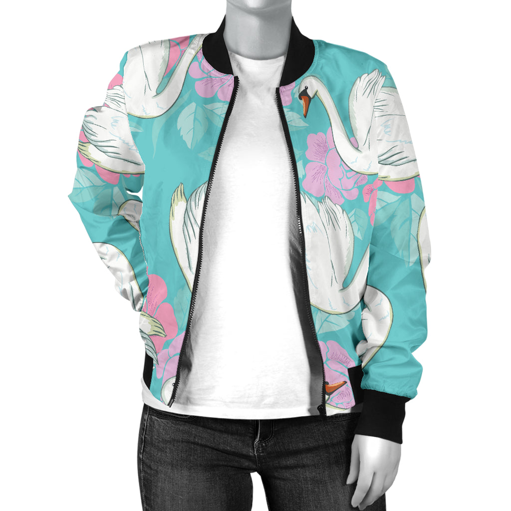 Swan Pattern Print Design 03 Women's Bomber Jacket