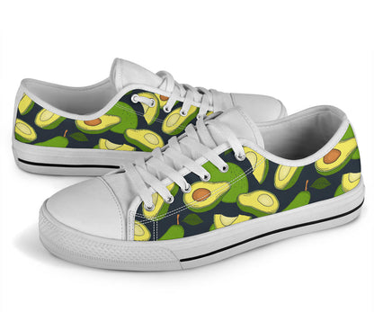 Avocado Pattern Print Design AC013 White Bottom Low Top Shoes
