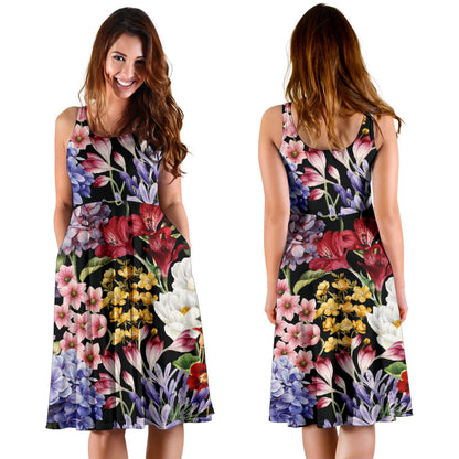 Summer Floral Pattern Print Design SF04 Midi Dress