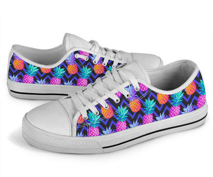 Pineapple Color Art Pattern White Bottom Low Top Shoes