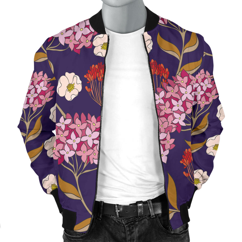 Hydrangea Pattern Print Design HD010 Men Bomber Jacket
