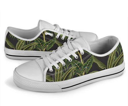 Banana Leaf Pattern Print Design BL04 White Bottom Low Top Shoes