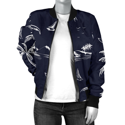 Pacific island Pattern Print Design A02 Women's Bomber Jacket