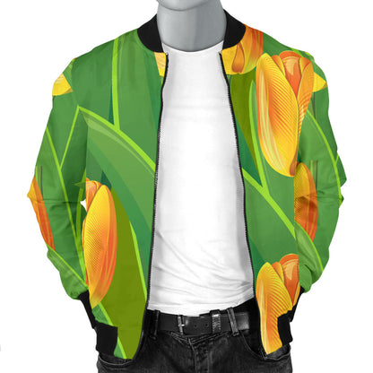 Tulip Orange Pattern Print Design TP07 Men Bomber Jacket
