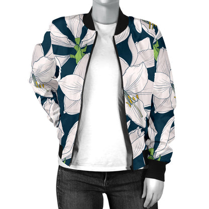 Amaryllis Pattern Print Design AL02 Women Bomber Jacket