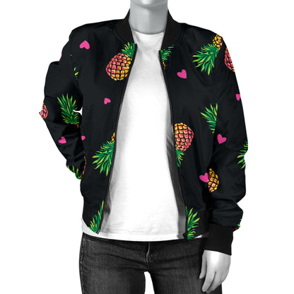 Neon Pineapple Pattern Print Design A04 Women's Bomber Jacket