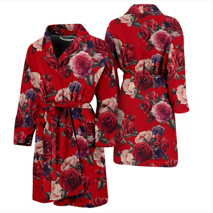 Rose Red Pattern Print Design RO07 Men Bathrobe